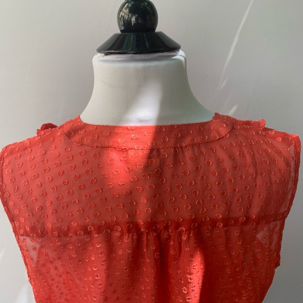 LOFT Pok a Dot Orange Sheer Blouse Size M - Picture 4 of 4